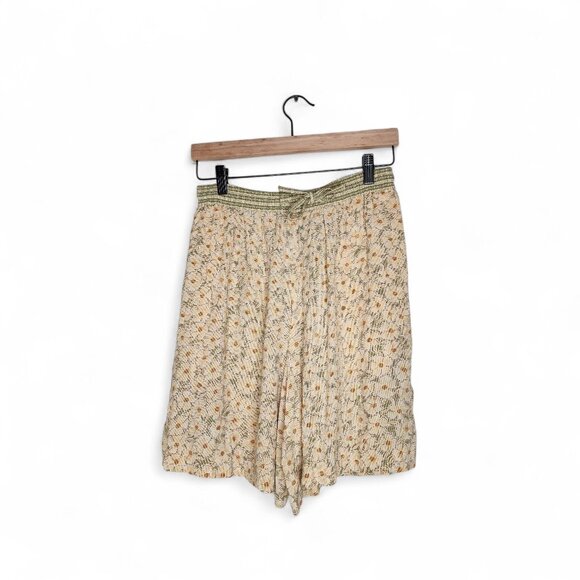 1990s August Silk Vintage Yellow Floral Print High Rise Shorts Size M - Picture 1 of 7